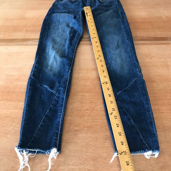 7 For All Mankind High Waist Ankle Skinny Jeans Women 25 Blue Mid Rise Raw Hem - Picture 8 of 14